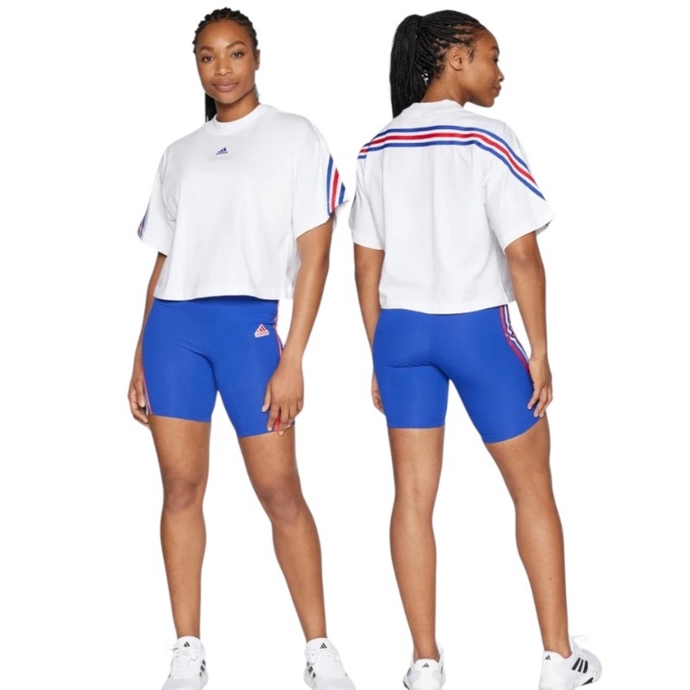 adidas Future Icons 3-Stripes Biker Shorts Semi Lucid Blue Size S NWT
